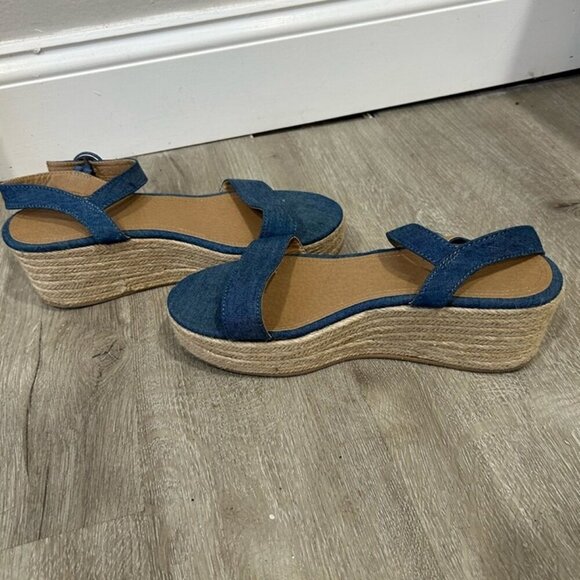 LOFT Blue Tan Espadrilles Wedge Platform Ankle Strap Sandal Women’s Size 9 - Picture 6 of 7